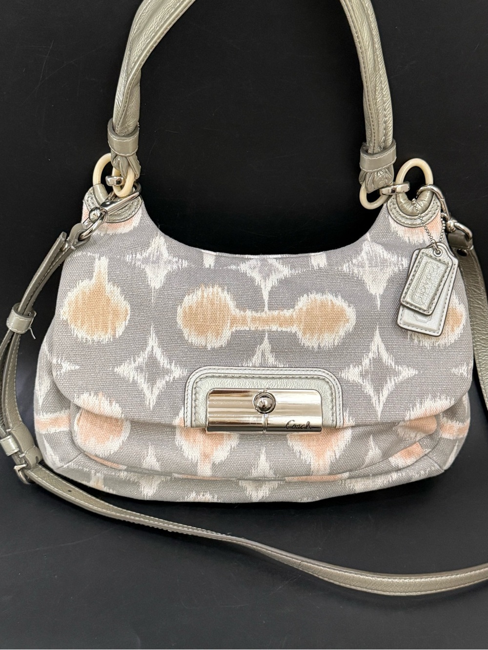COACH 17083 Kristin Op Art Ikat Canvas Metallic Leather Shoulder Crossbody Bag - Picture 2 of 15